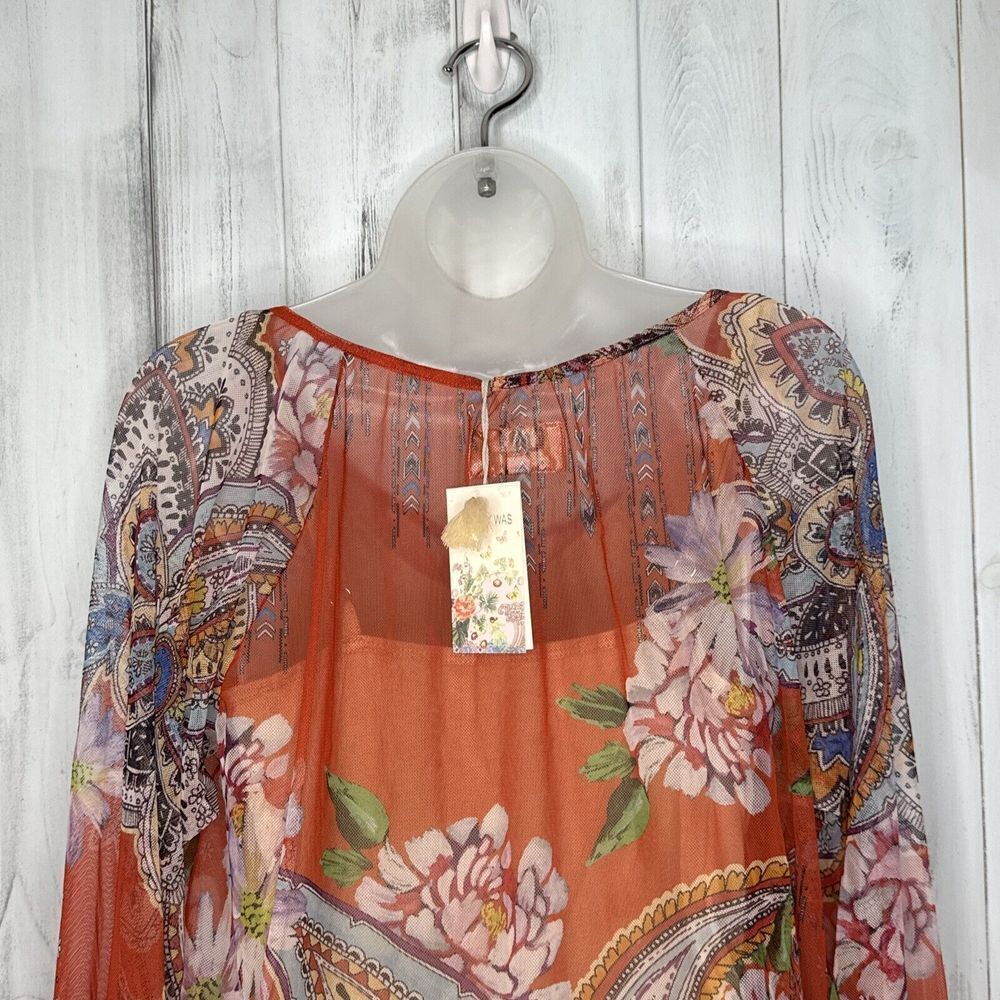 NWT WOMENS‎ JOHNNY WAS BIYA ORANGE COLORFUL PAISLEY EYELET MESH BLOUSE W/ SLIP M - Picture 11 of 16